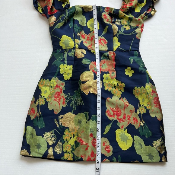 *SOLD c* Lulu’s So Stunning Navy Blue Floral Jacquard Puff Sleeve Dress small - Picture 16 of 16